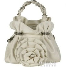 White Flower Purse Braided Chain Shoulder Strap Small Satchel Handbag Catwalk - Leather-Like - Off-White