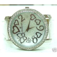 White Iced Butterfly & Hearts Ladies Fashion Watch Brs4