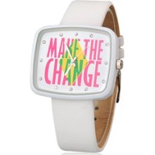 White Mitina Women's Words Analog Watch with Faux Leather Strap