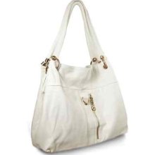 White Nyc Style Hobo Woman's Handbag Bag Zipper Design Size Medium/large