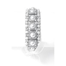 White Pearl & Silver Stretch Bridal Bracelet