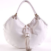 White Snakeskin Tasseled Hobo