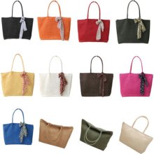 Women Basic Summer Square Big Straw Shoulder Tote Shopper Beach Bags Purses