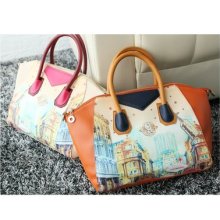 Women Oil Paint Pu Leather Hobo Purses Shoulder Bag Fit Dresses Handbag