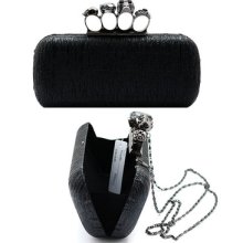 Women Skull Knuckle Ring Chain Clutch Evening Purse Shoulder Handbag Chain Party