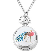Women's Alloy Analog Quartz Necklace Watches with Peacock (Silver)