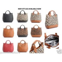 Womens Designer Studded Zebra Leopard Animal Print Tote Hobo Shopper Handbag