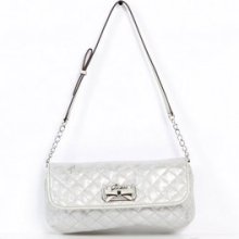 Womens Guess Handbag Small Silver Half Flap Purse Satchel