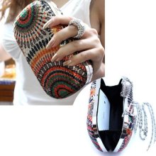 Womens Rhinestone Knuckle Clutch Wedding Shoulder Handbag Sequin Chain Purse