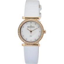 Women's Rose Gold Tone Stainless Steel Case Leather Strap Mother of