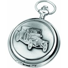 Woodford Quartz Pocket Watch, 1916/Q, Men's Chrome-Finished Rolls Royce Silver Ghost Pattern With Chain (Suitable For Engraving)