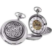 Woodford Skeleton Pocket Watch, 1872/Sk, Men's Chrome-Finished Triple Swirl Celtic Pattern With Chain (Suitable For Engraving)