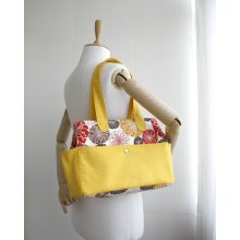 Yellow and Orange Red Brown Circle Design Cotton Big Shoulder Bag // Handbag Mothers Day gift