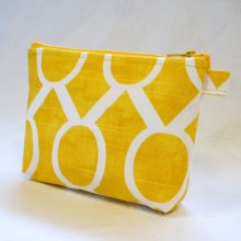 Yellow White Fabric Gadget Pouch Trellis Cosmetic Bag Zipper Pouch Makeup Bag Cotton Zip Pouch Buttercup MTO
