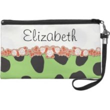 Your Name Animal Print Cow Black Green Red Wristlet Clutches