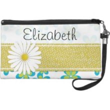 Your Name Flowers Petals Green Blue White Yellow Wristlet Purse