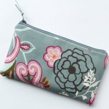 Zipper Pouch Cosmetic Bag, Clutch Purse, Grey and Pink, Bridesmaid Gift