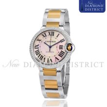 2.00ct Diamond Cartier Ballon Bleu Medium Pink Mother Of Pearl Rose Gold Watch