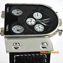 2012 Trend Design Oulm 3 Time Dials Black Quartz Wrist Watch Avant-garde