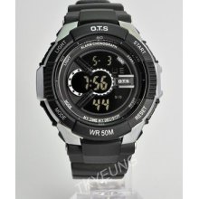 2013 Ots 5atm Water Restist Shock Digital Men Sport Led Watch 6950 Black