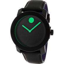 3600134 Movado Bold men women watch large 42mm black leather green accents Swiss
