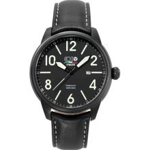 3H Men's Black Band White Stitching Water Resistant Date Watch ...