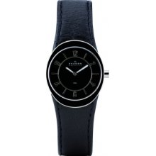 564XSBLB Skagen Ladies All Black Leather Watch