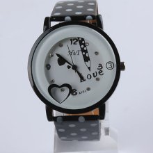 7 Color Fashion Women Girl's Children Leather Crystal Love Quartz Wrist Watch