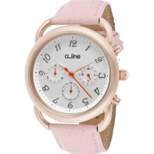 a_line Watches Women's Maya Chronograph Silver Dial Pink Genuine Leath