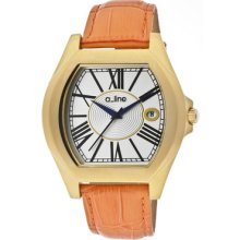 A_Line Women's Adore Silver Dial Orange Genuine Leather