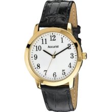 Accurist Men's Quartz Watch With White Dial Analogue Display And Black Leather Strap Ms673wa