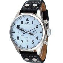 Adee Kaye AK7234-M White Men's Chronograph Black Leather Strap Quartz