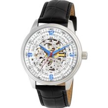 Akribos XXIV Men's AK410WT-A Saturnos Skeleton White Dial Automatic Black Leather Strap Watch