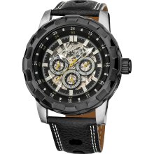 Akribos XXIV Men's Automatic Multifunction Leather Strap Watch (Black)