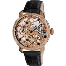 Akribos XXIV Men's Mechanical Skeleton Rose Goldtone Strap Watch