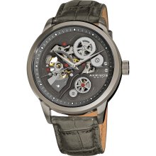 Akribos XXIV Men's Mechanical Skeleton Leather Strap Watch (Grey)