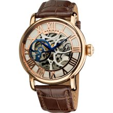 Akribos XXIV Men's Mechanical Skeleton Leather Strap Watch (Rose-tone)