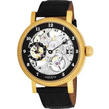 Akribos XXIV Men's Skeleton Mechanical Goldtone Strap Watch