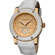Akribos XXIV Women's Quartz Multifunction Genuine Leather Watch (White/Rose)