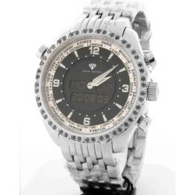 Aqua Master W326BSS 1.50ct World Ana-Digi Black Diamond Men's Watch