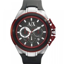 ARMANI EXCHANGE A|X New Mens Steel Chronograph Round Watch Grey Rubber Strap