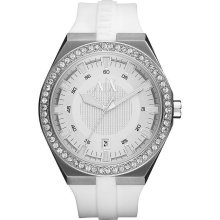 Armani Exchange White Silicone Crystal Ladies Watch AX1216