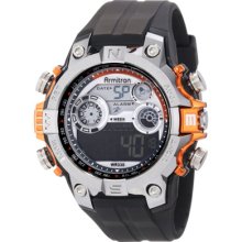 Armitron Mens Black and Orange Silver-Tone Digital Watch Black