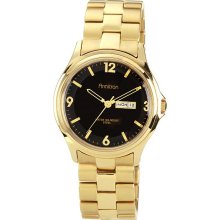 Armitron Mens Black-Dial Goldtone Dress Watch