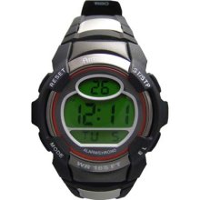 Armitron Mens Black Resin Digital Sports Watch with Red Accent Ring Black