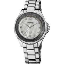 August Steiner Women's Genuine Diamond Mother of Pearl Bracelet Watch (Silver-tone)