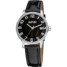 August Steiner Women's Swiss Quartz Mother of Pearl Crystal Strap Watch (Black)