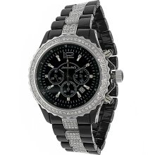 Avianne&Co Mens Ceramic Stainless Steel Black Chrono Diamond Watch 4.11 Ctw