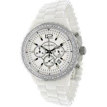 Avianne&Co Mens Ceramic Stainless Steel White Chrono Diamond Watch 1.60 Ctw