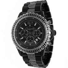 Avianne&Co Mens Ceramic Stainless Steel Black Chrono Black Diamond Watch 4.11 Ctw